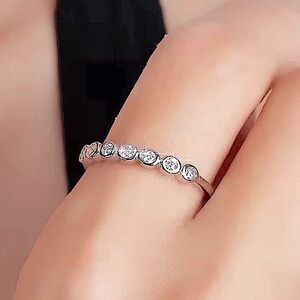NEW White Gold Filled Half Eternity‎ Bubble Diamond Simulant Ring, Adjustable